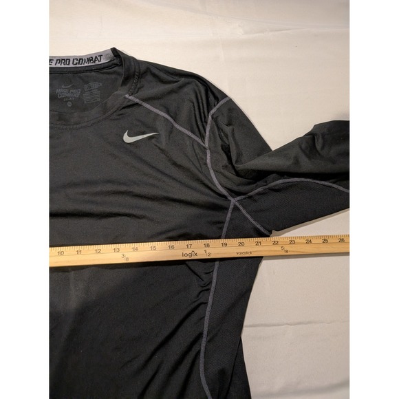 Nike Pro Combat Men's XL Long Sleeve Compression Shirt Black Gym Fitted Workout - Picture 4 of 7